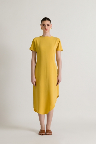 Picture of Asymmetrical Yellow satin Dress