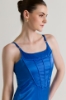 Picture of Sleeveless Satin Blue Midi Dress