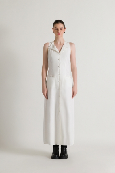 Picture of Button-down Closure White Maxi Dress